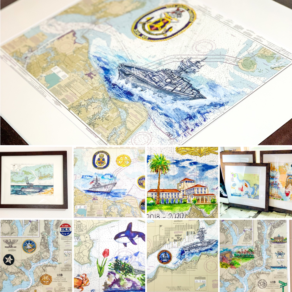 Custom Watercolor Nautical Charts for Navy and Sea lovers
